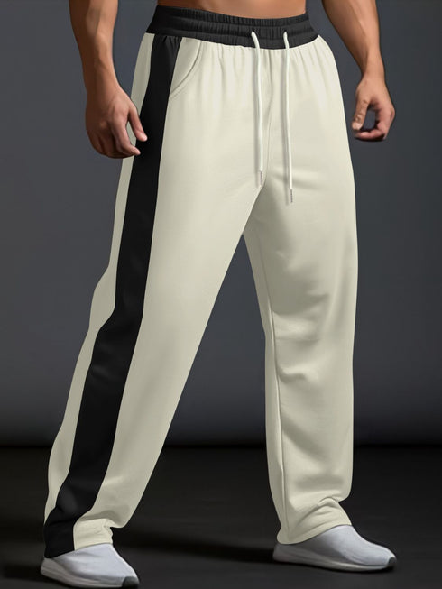 Men's Full Size Drawstring Contrast Wide Leg Pants Plus Size - Odaingerous